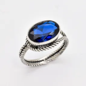 Large Sapphire Ring - Blue Statement Ring - Horizontal Vintage Ring