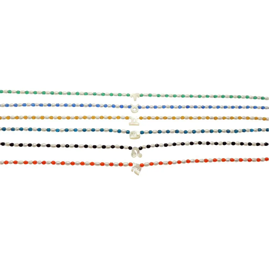 Mother of Pearl Shell Zodiac Symbol Freshwater Pearl Faceted Crystal Bead Duo Necklace