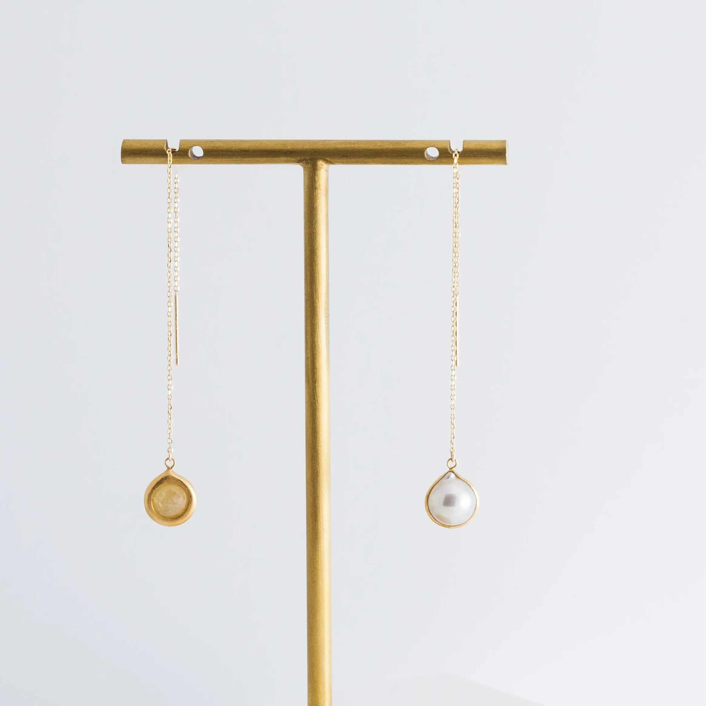 One-of-a-kind Akoya pearl sapphire drop earrings