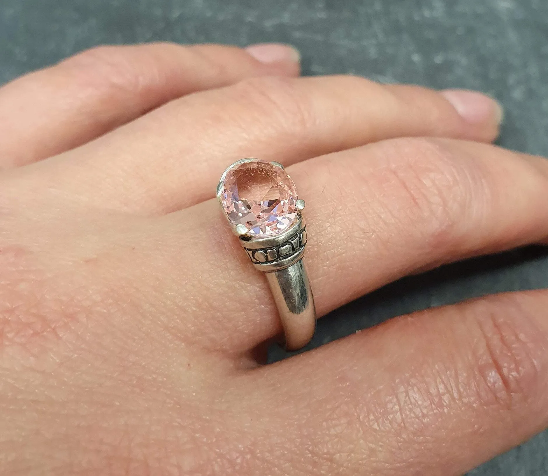 Pink Solitaire Ring - Morganite Boho Ring, Pink Tribal Ring