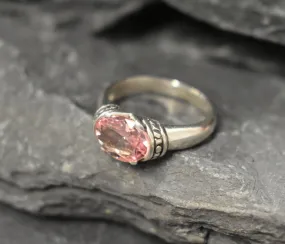 Pink Solitaire Ring - Morganite Boho Ring, Pink Tribal Ring