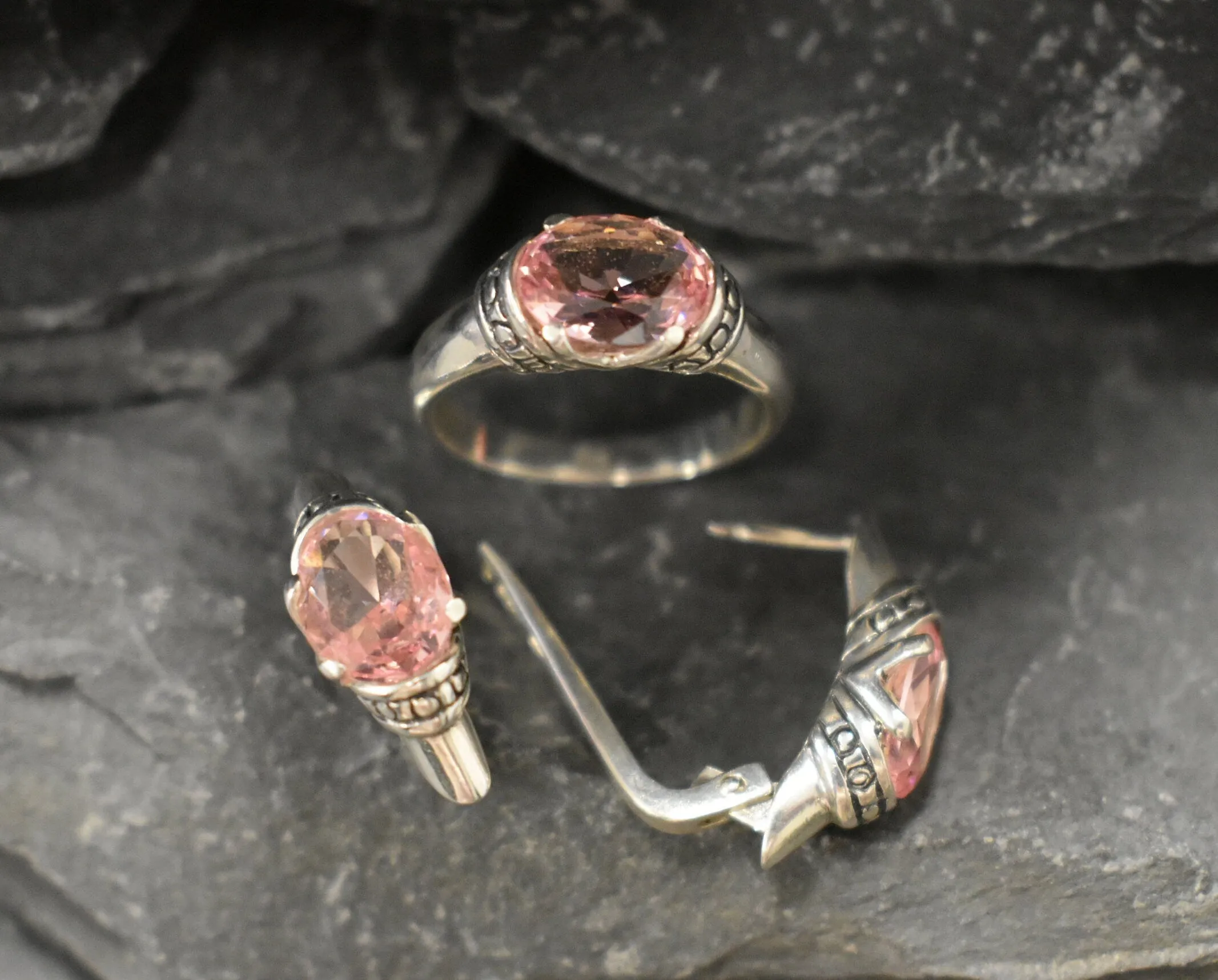 Pink Solitaire Ring - Morganite Boho Ring, Pink Tribal Ring