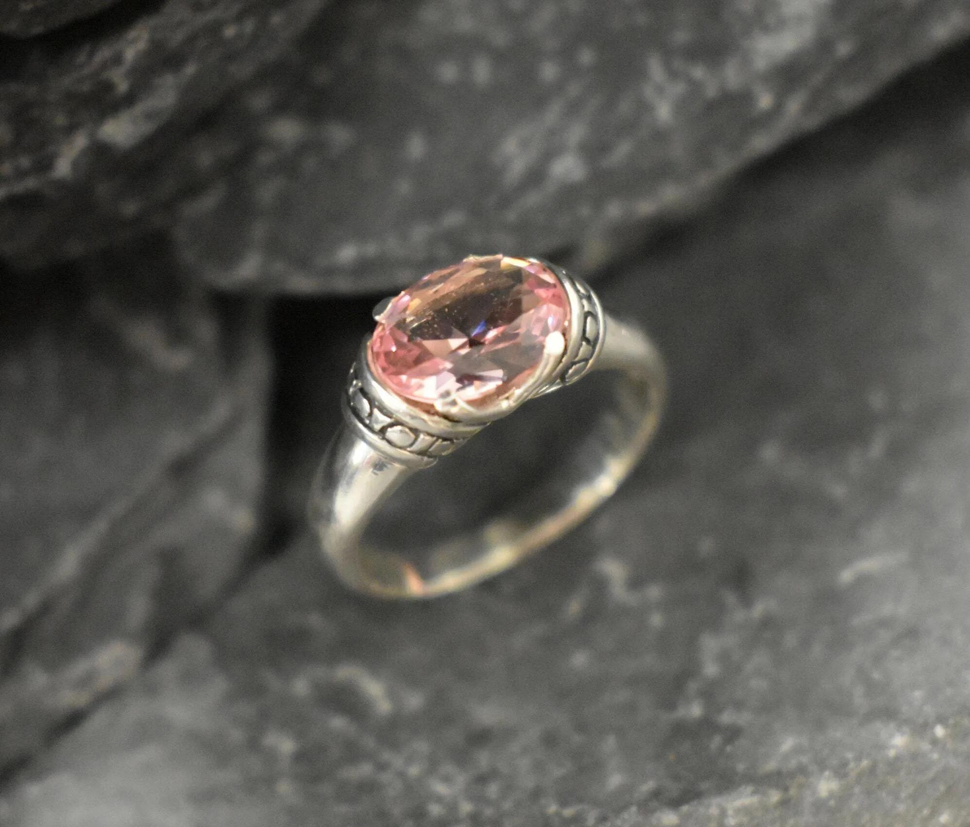 Pink Solitaire Ring - Morganite Boho Ring, Pink Tribal Ring