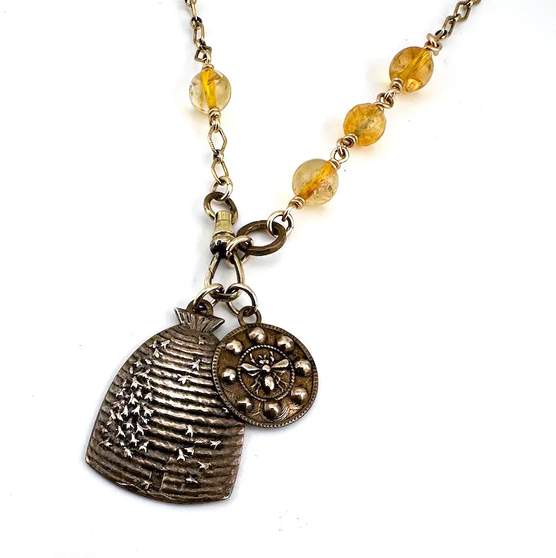 QUEEN BEE Charm Necklace with Citrine - BRONZE