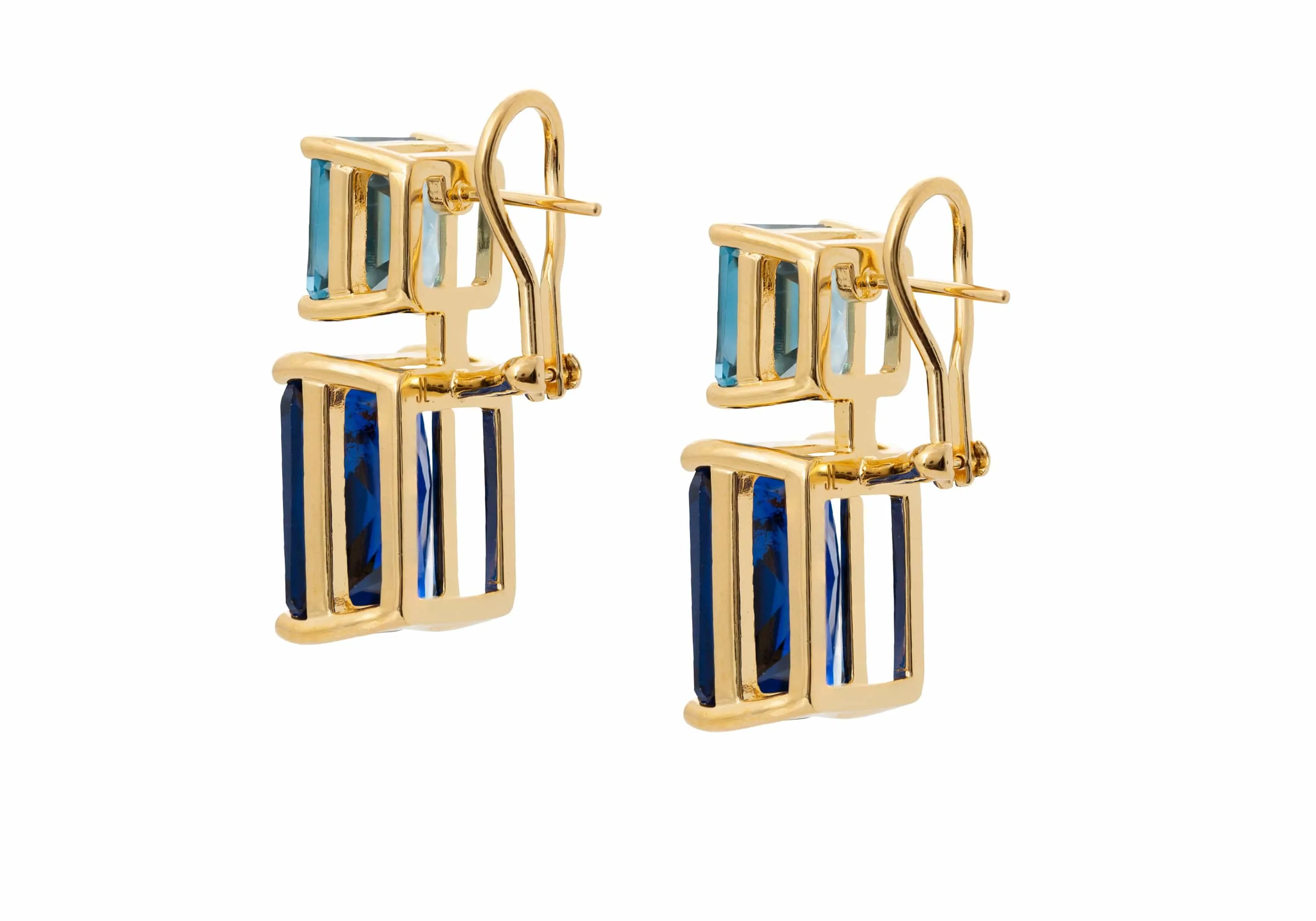 Rectangle Two Tone Blue Drop Earrings