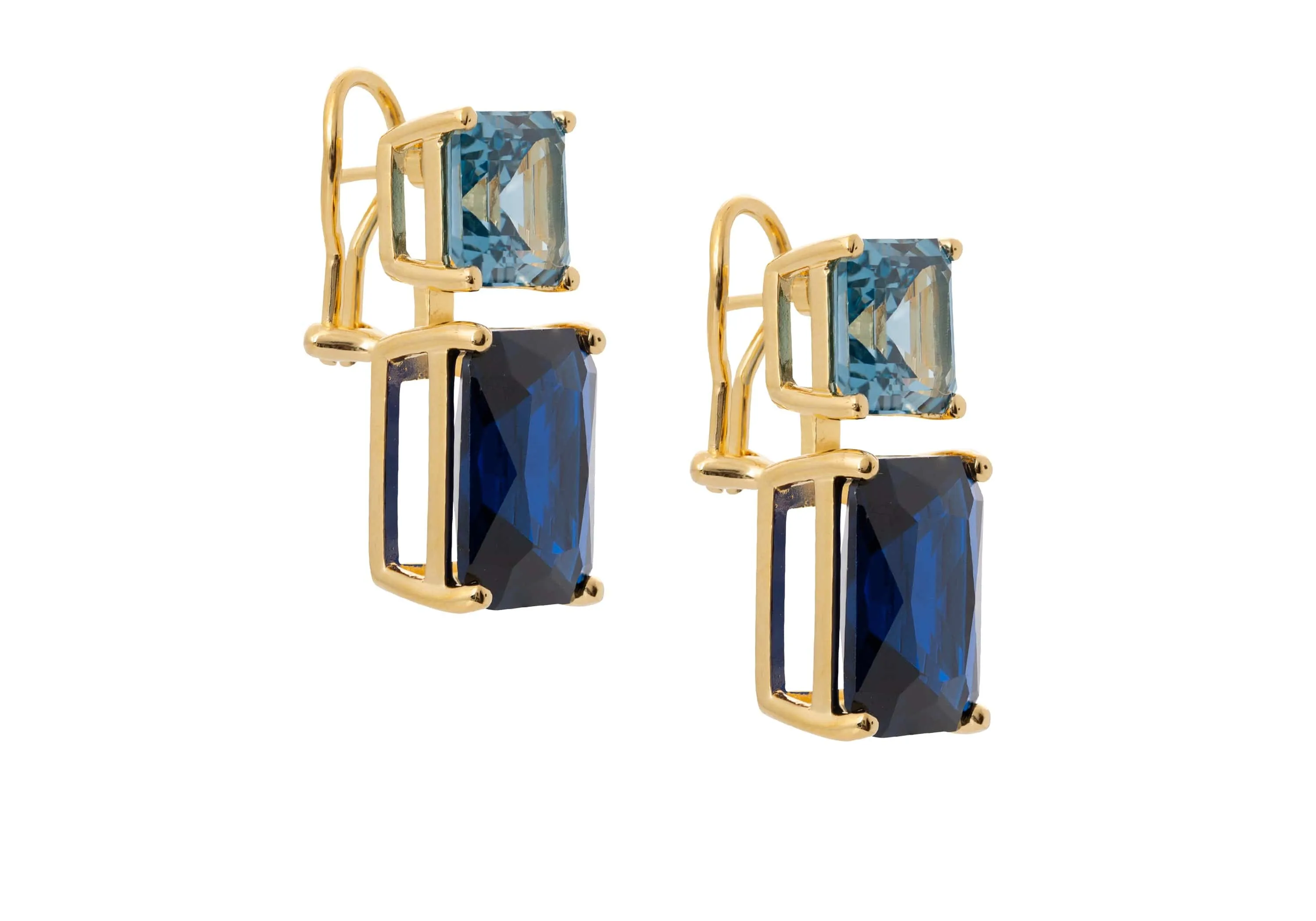 Rectangle Two Tone Blue Drop Earrings