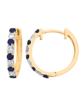Sapphire Earrings - 10ct Yellow Gold Blue Sapphire & Diamond Hoop Earrings - 786277