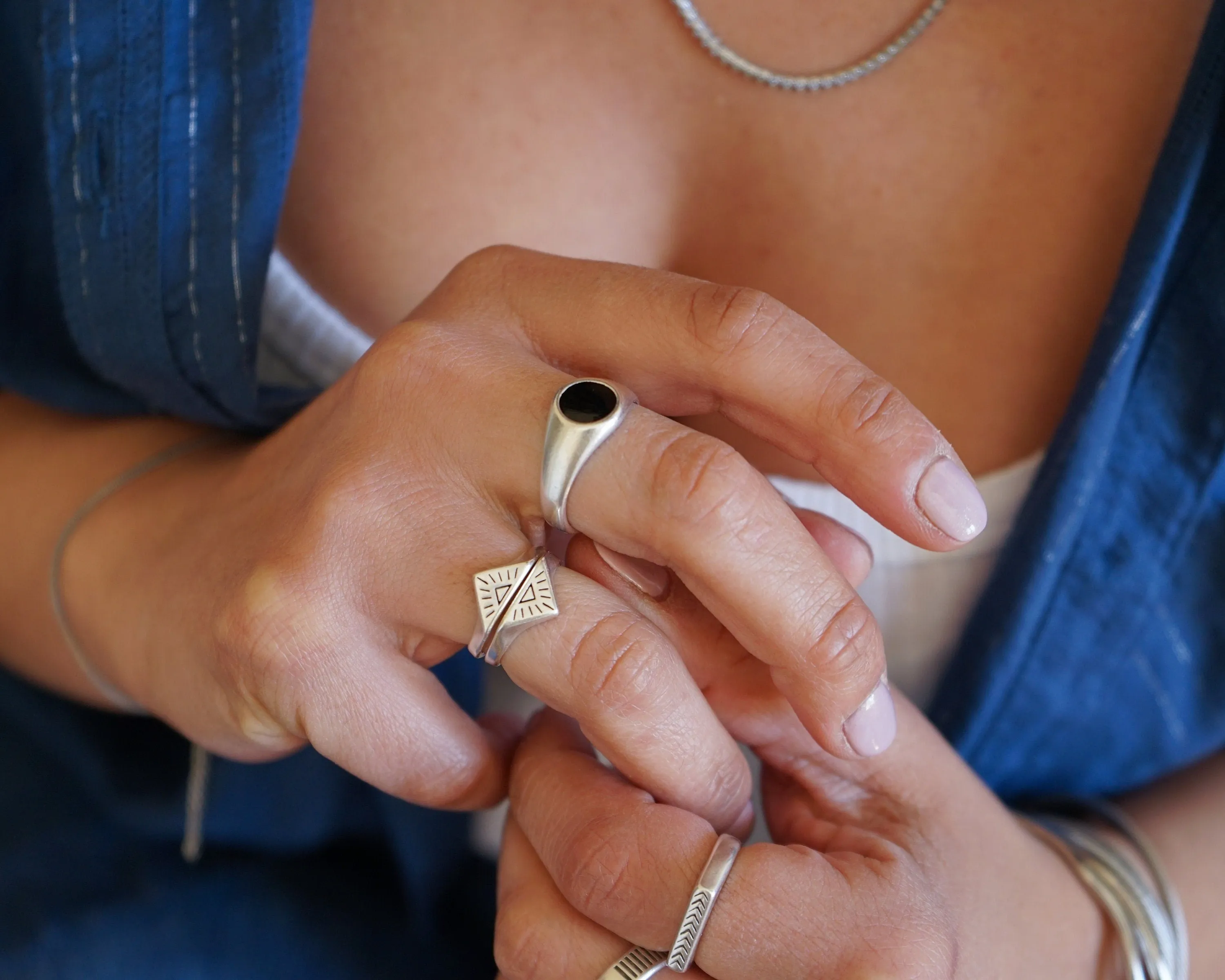 Silver Black Enamel Signet Ring