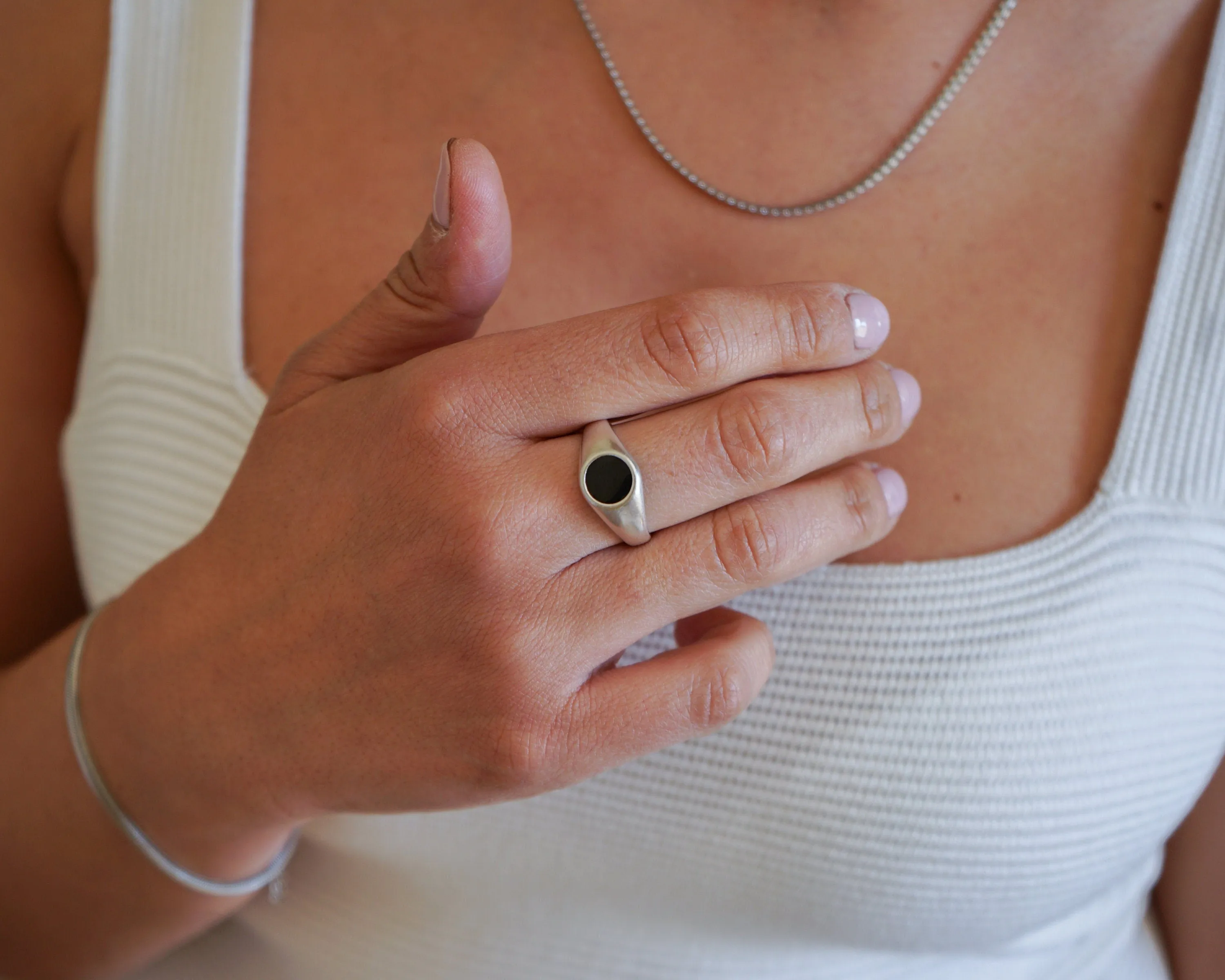 Silver Black Enamel Signet Ring
