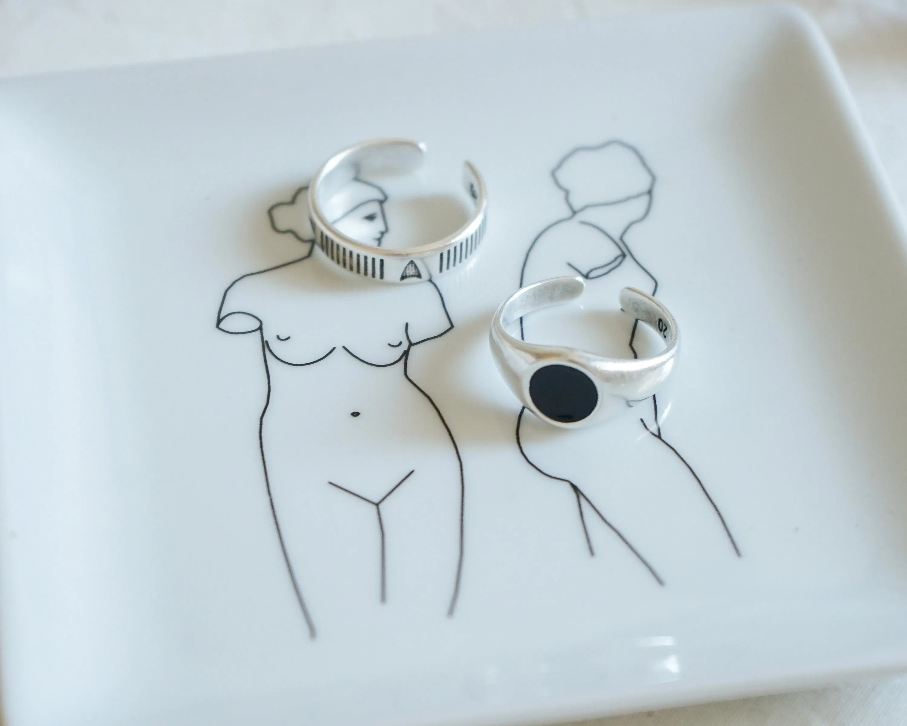 Silver Black Enamel Signet Ring