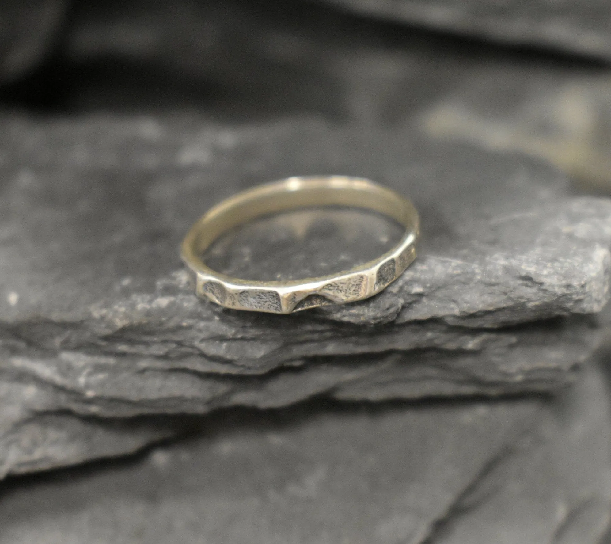 Silver Hammered Band - Textured Stackable Ring - Solid Silver Ring