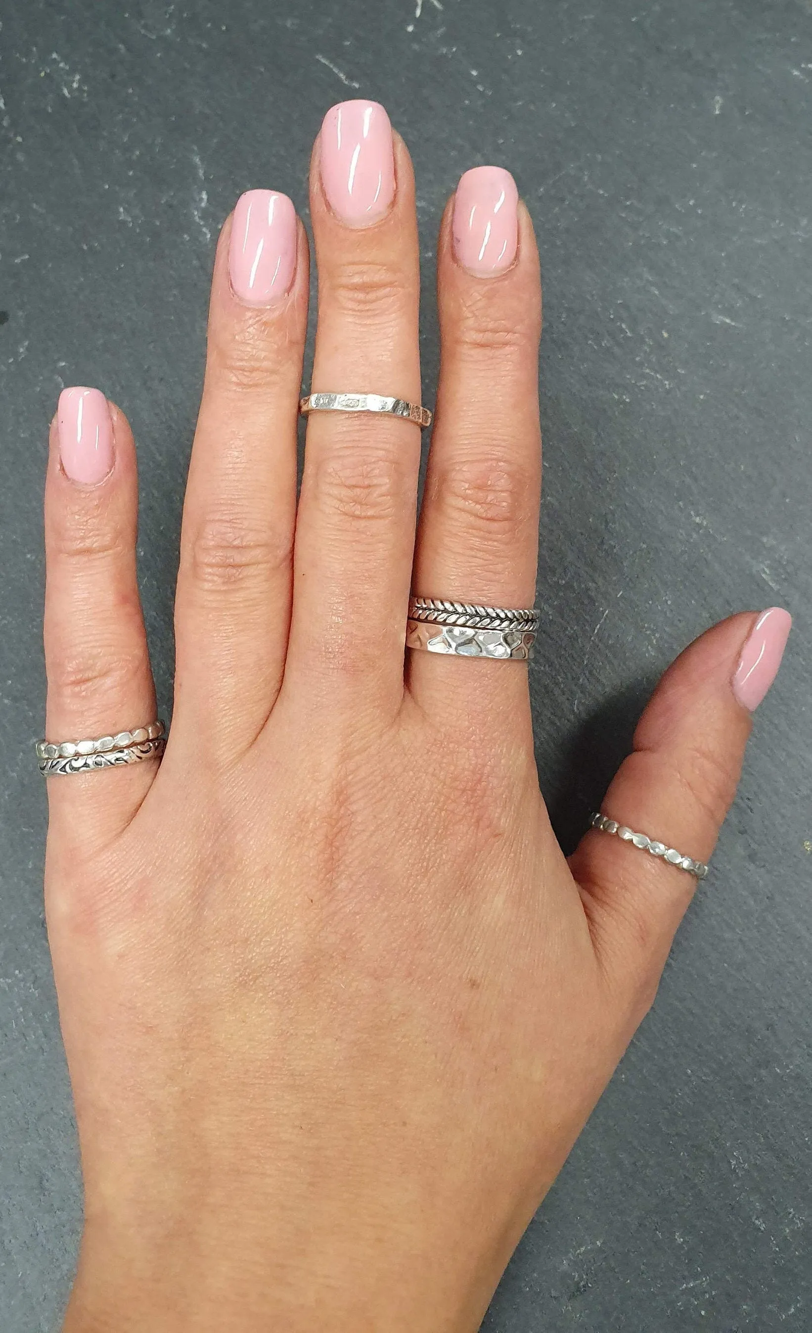 Silver Hammered Band - Textured Stackable Ring - Solid Silver Ring