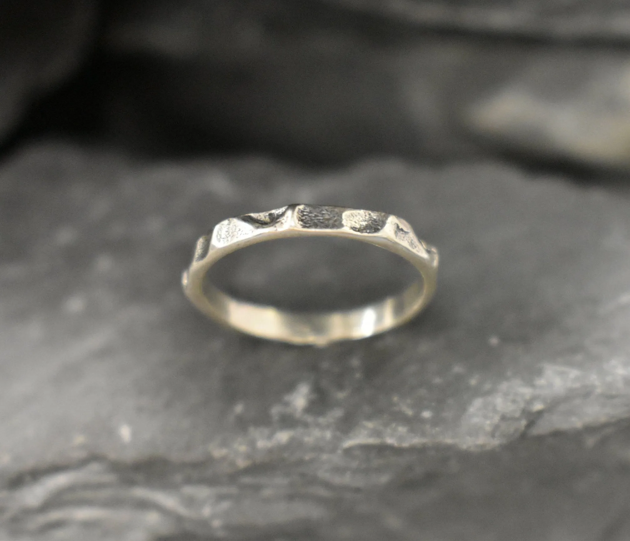 Silver Hammered Band - Textured Stackable Ring - Solid Silver Ring