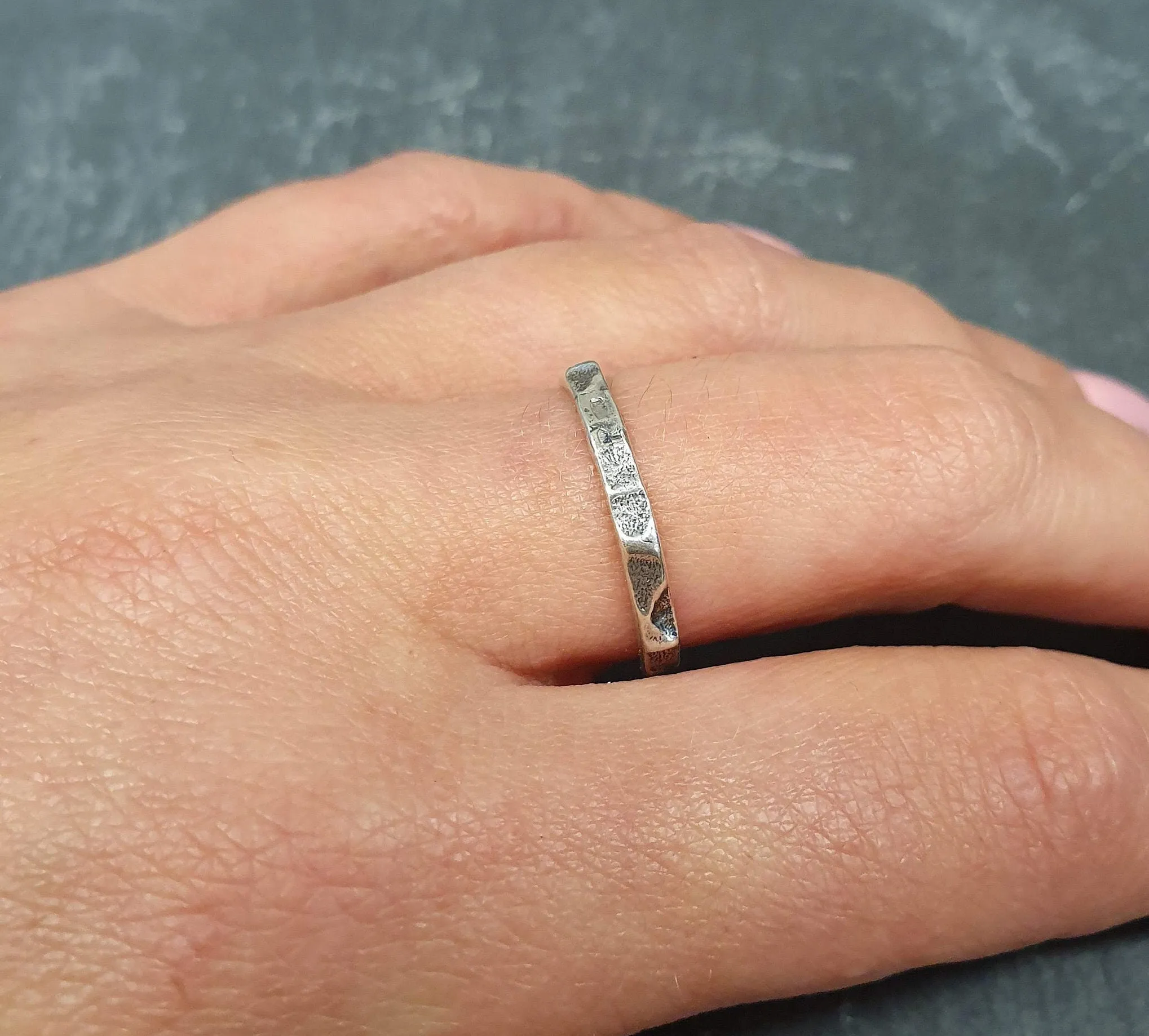 Silver Hammered Band - Textured Stackable Ring - Solid Silver Ring