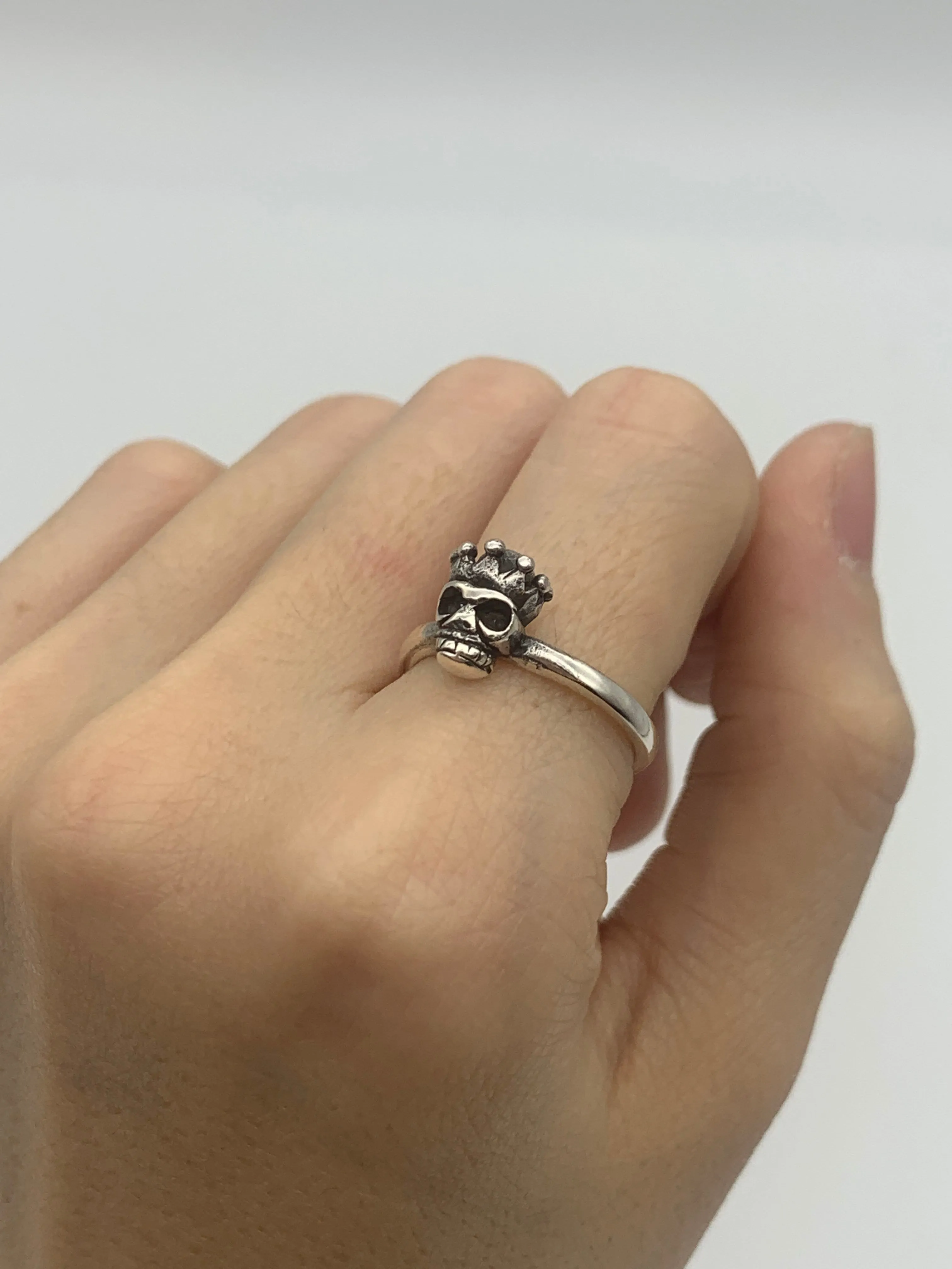 Silver Skull Ring - Skull Crown Ring, Gothic Skull Ring