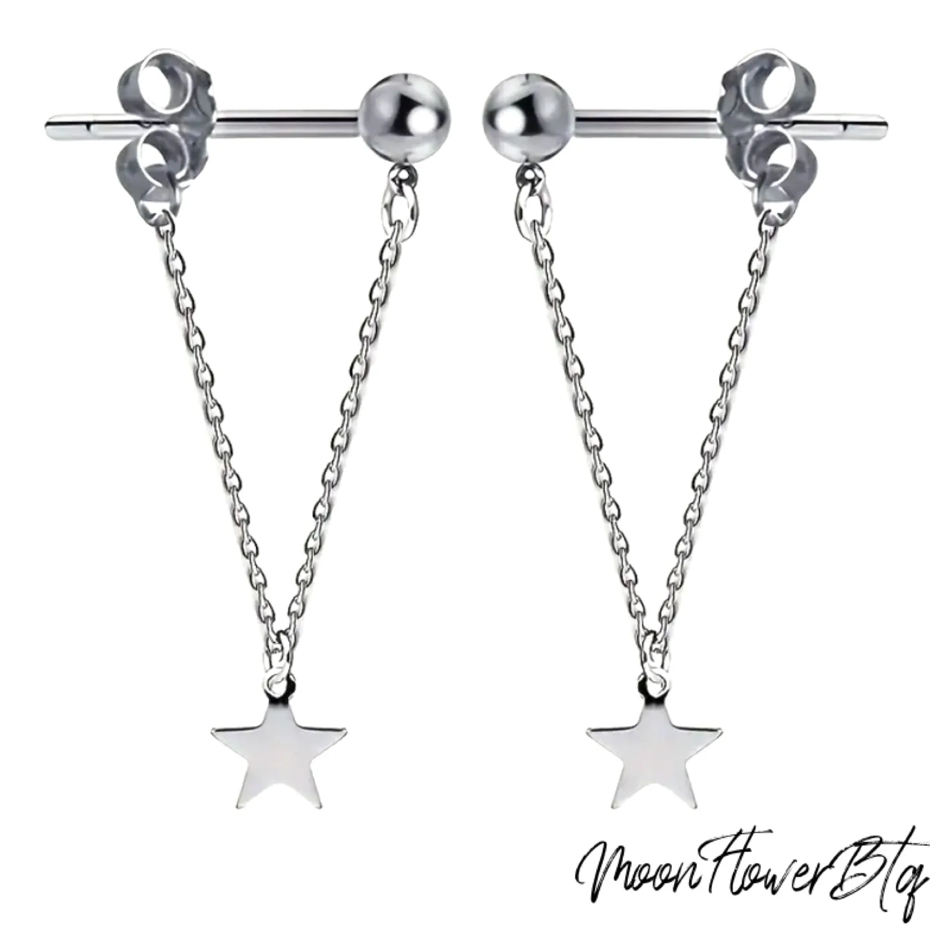 Silver Star Pendant Earrings
