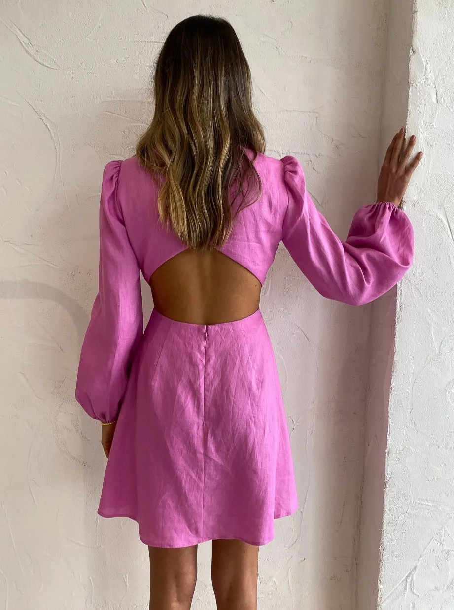 The Wolf Gang Safi Linen Cut Out Dress in Lotus