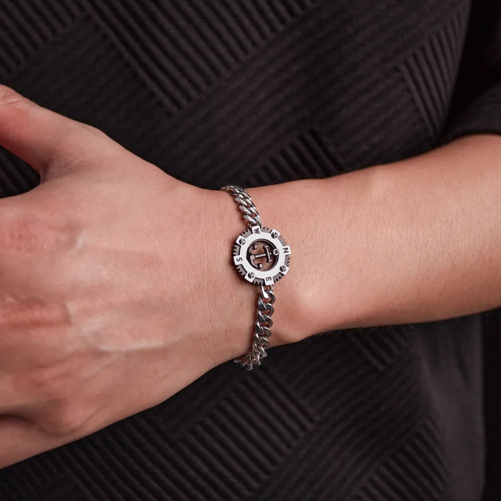 Titanium Stainless Steel Nautical Compass Men's Bracelet – Adjustable, Sleek Chain Link with Anchor Design