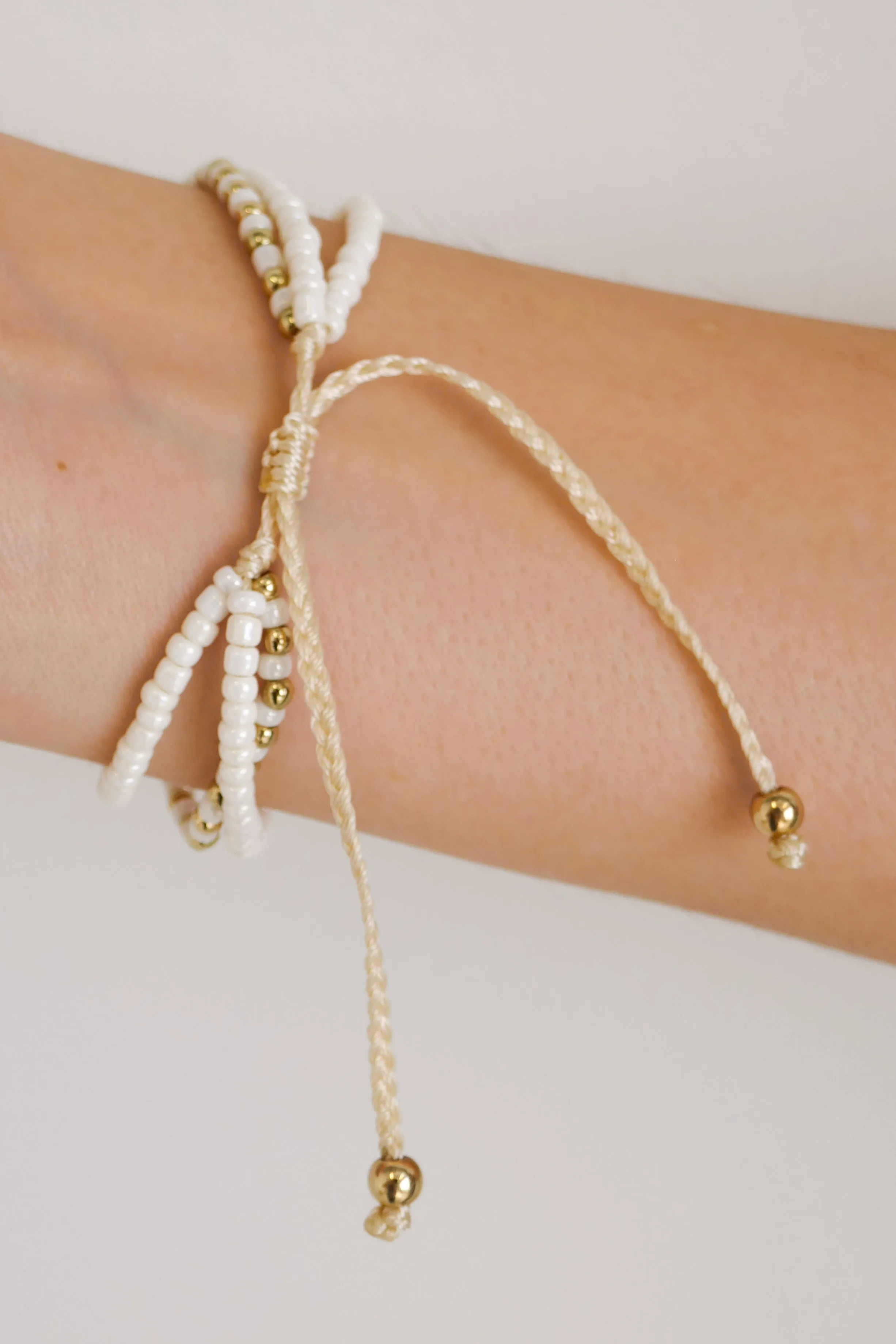 Triple Bead White Gold White Bracelet