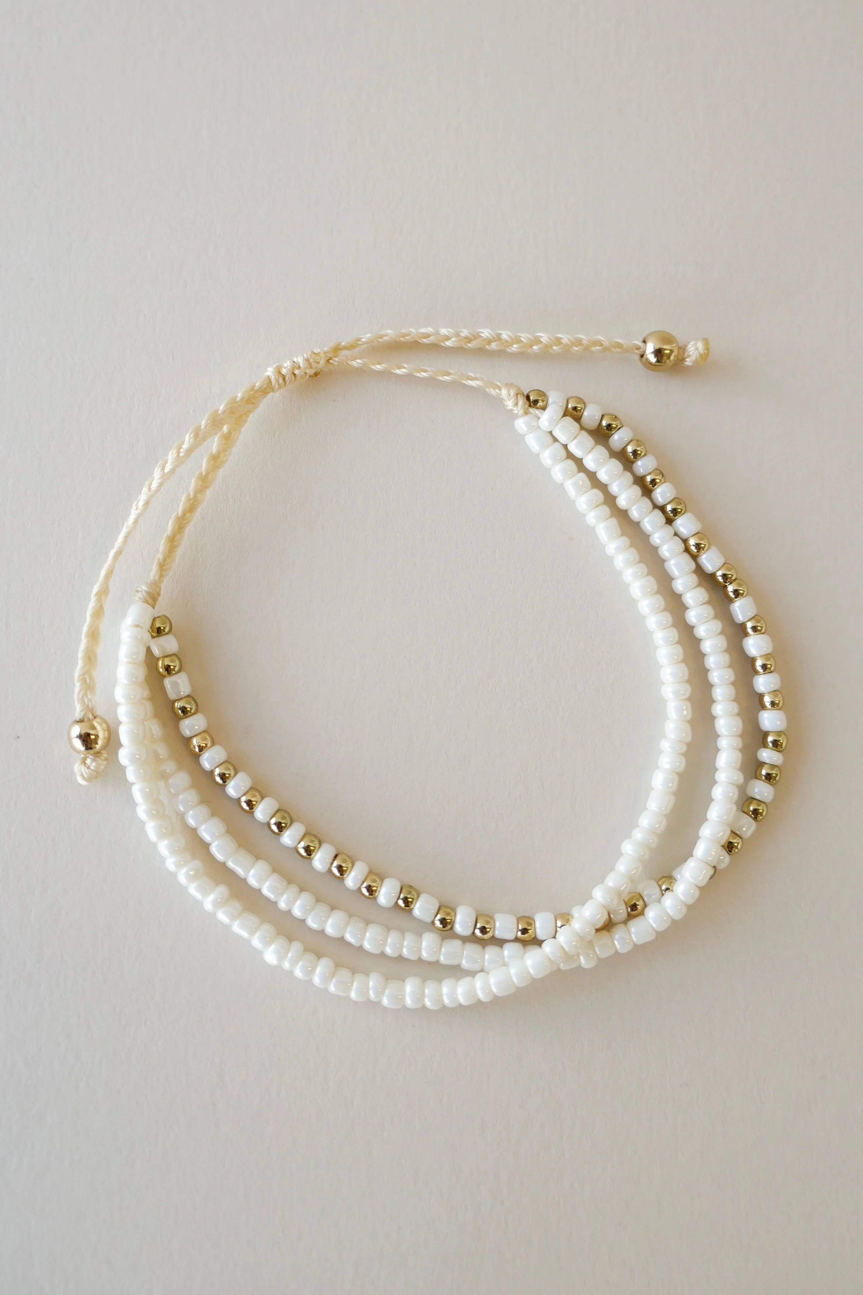 Triple Bead White Gold White Bracelet