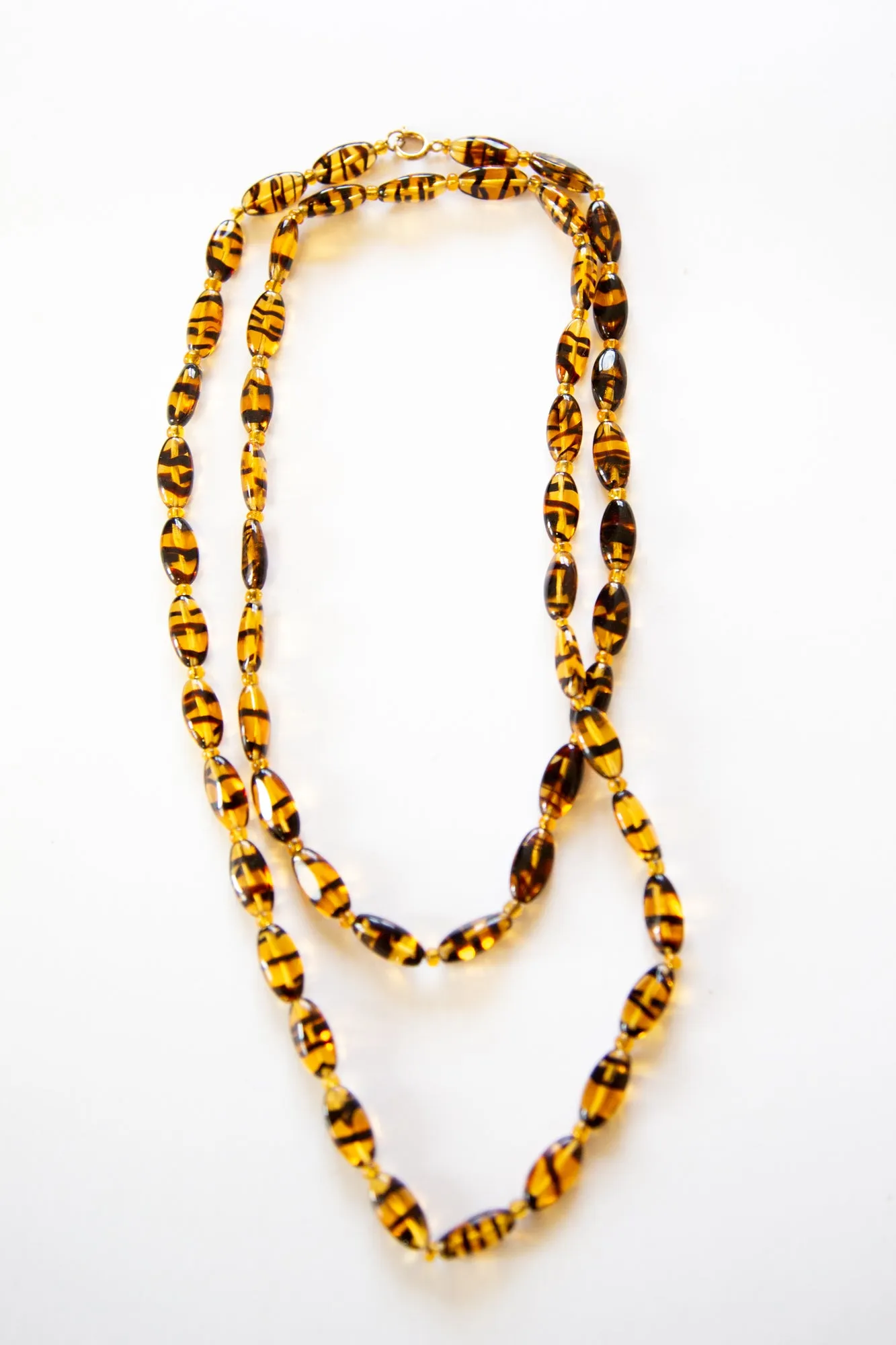 Vintage 1970s Tortoiseshell Glass Necklace and Bracelet