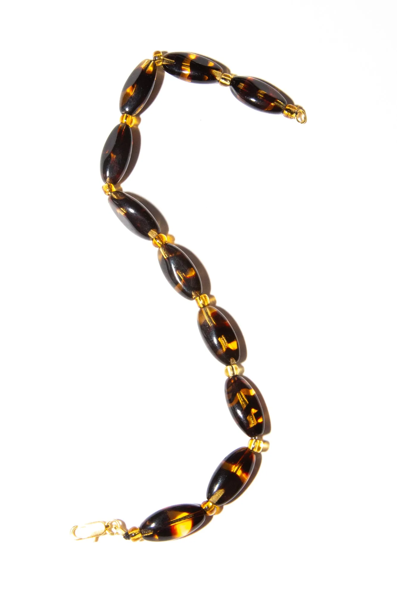 Vintage 1970s Tortoiseshell Glass Necklace and Bracelet