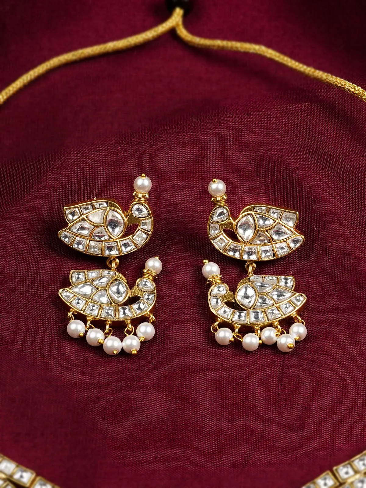 White Color Gold Plated Jadau Kundan Necklace Set - MS2014
