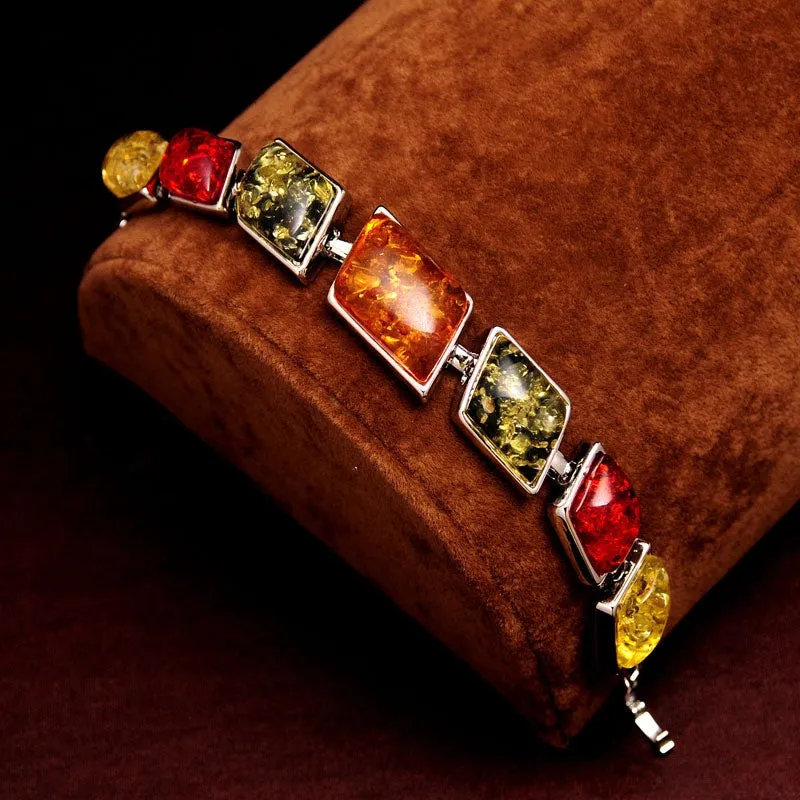 Women/Girl's Vintage Retro Bohemia Silver Plated amber Gem Colorful Bracelets & Bangles Jewelry Gifts