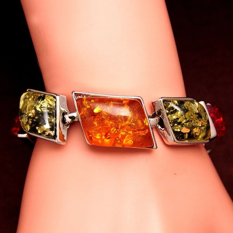 Women/Girl's Vintage Retro Bohemia Silver Plated amber Gem Colorful Bracelets & Bangles Jewelry Gifts