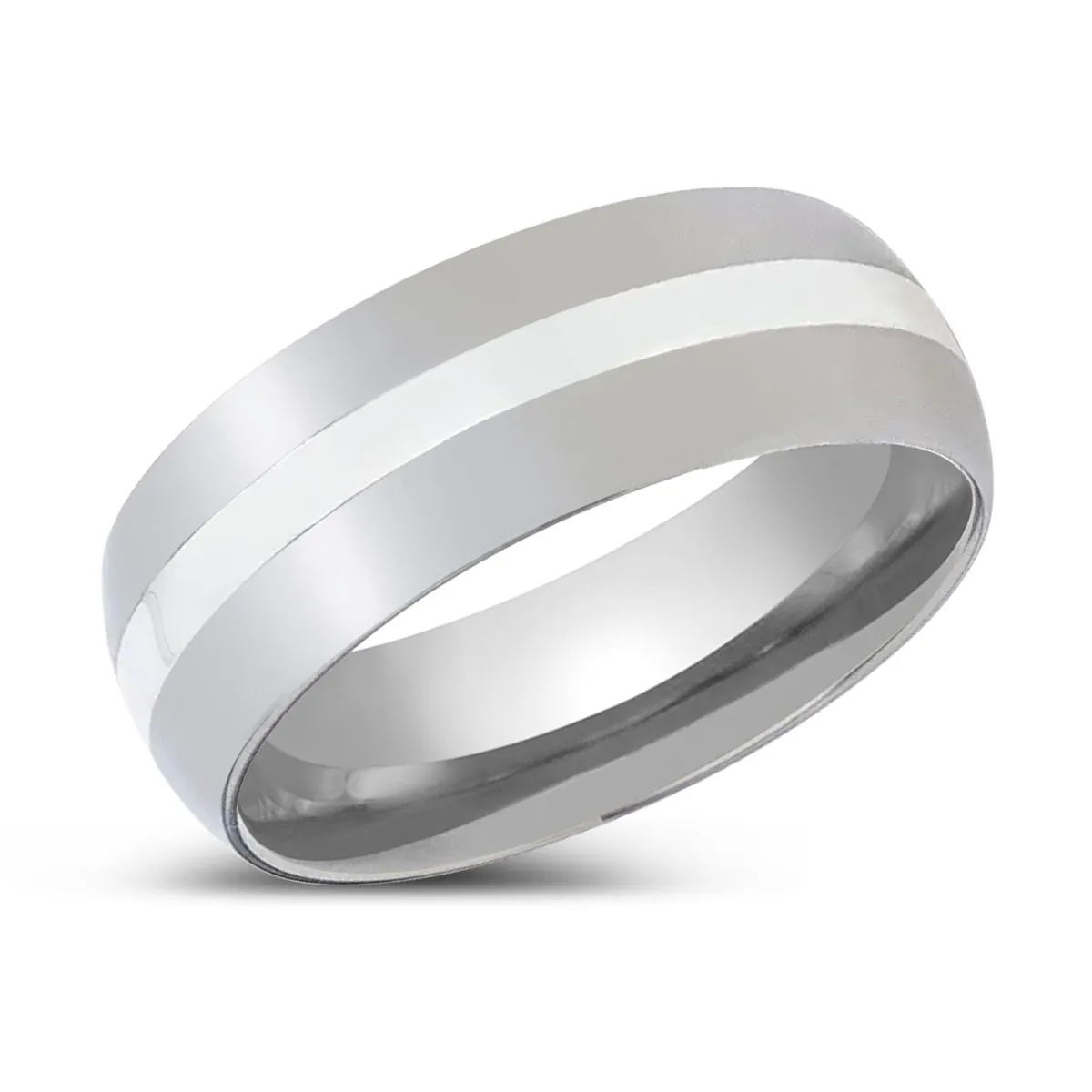 ZILVER | Titanium Ring, Silver Inlay, Domed Polished Edges