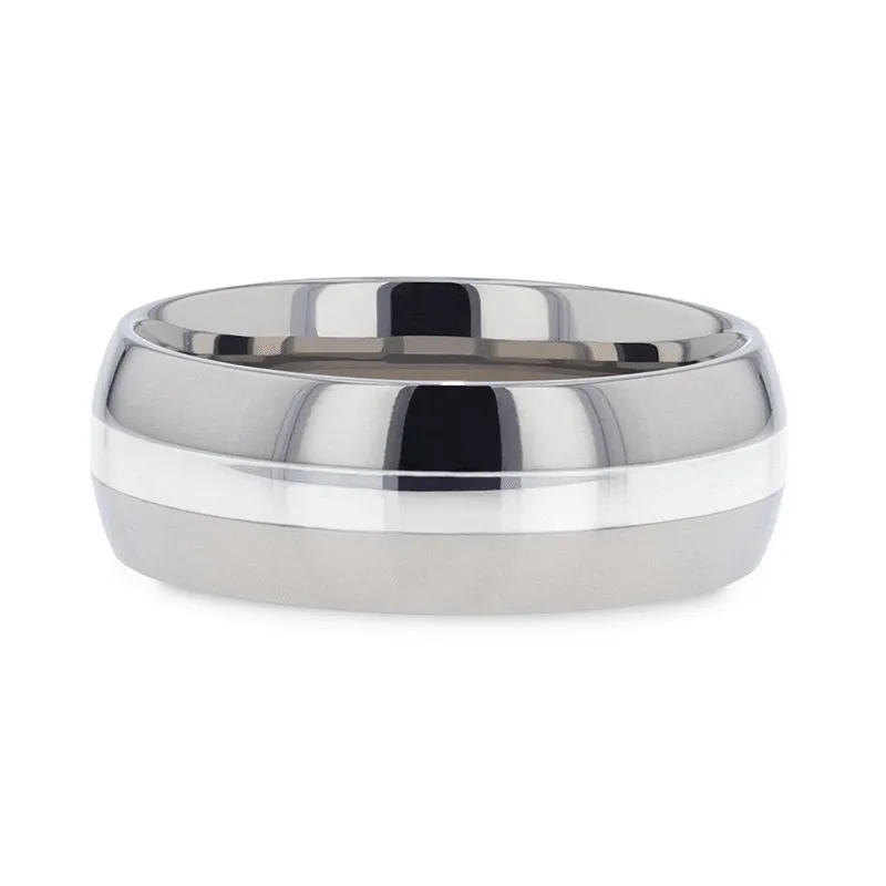 ZILVER | Titanium Ring, Silver Inlay, Domed Polished Edges